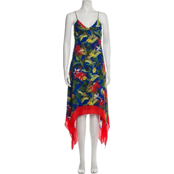 NWT Alice + Olivia Kayson Floral Print Midi Length Dress  XS | US 0 #9451 - Picture 3 of 8